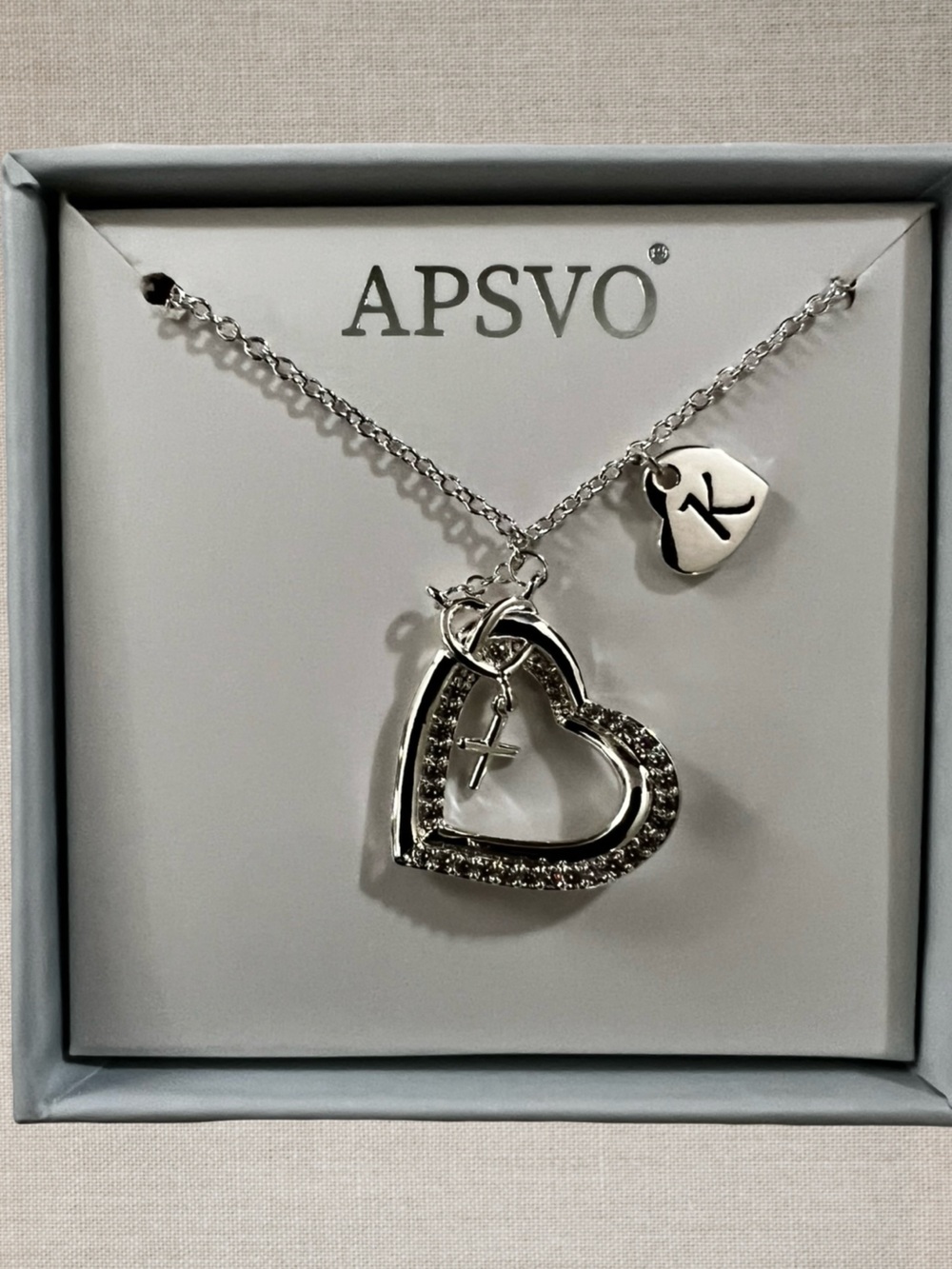 Lot of 3 APSVO Silver Heart Initial Cross Necklaces Letter K